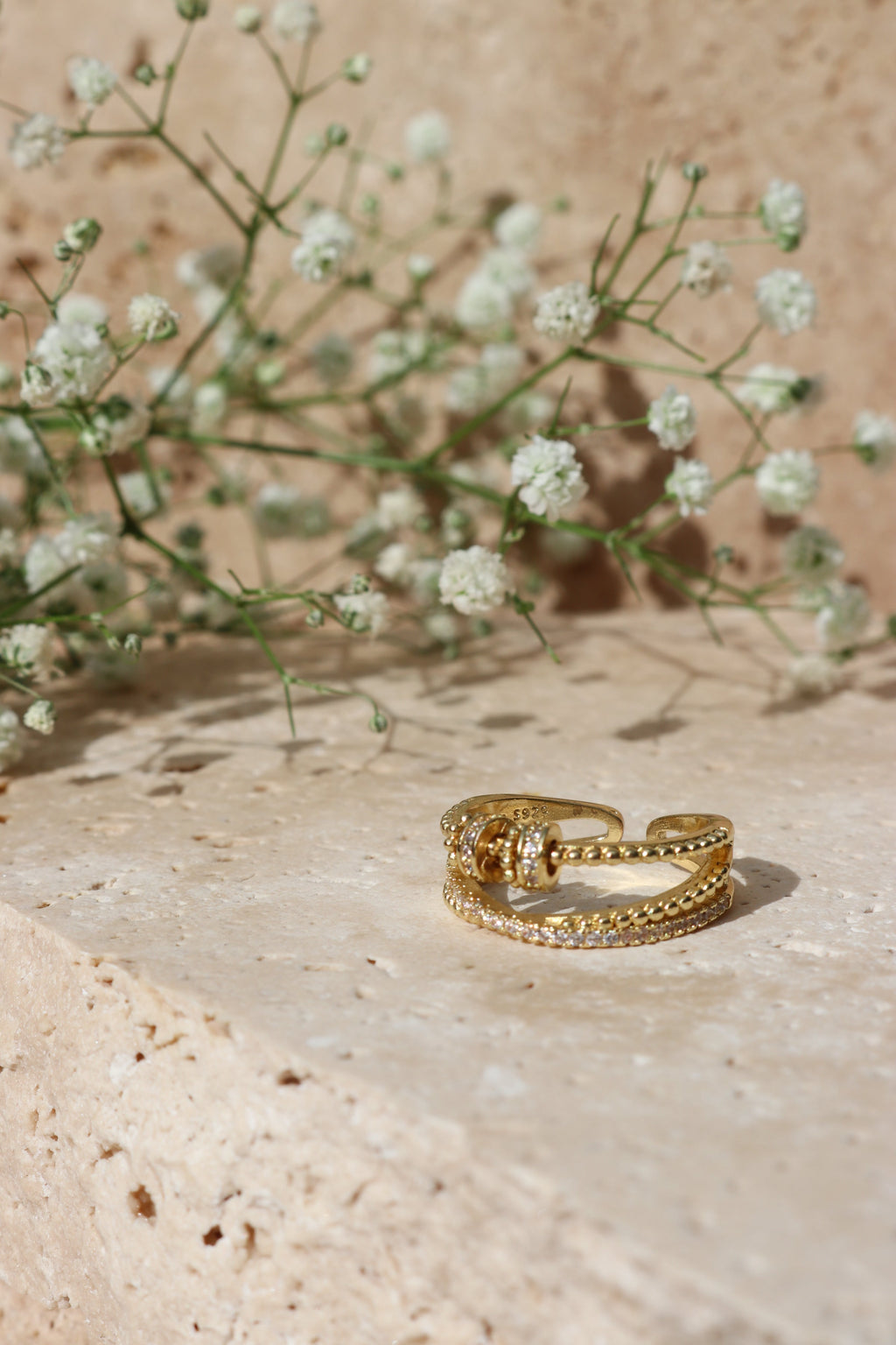 KYLIE S925 Sterling Silver Beaded Ring (GOLD)