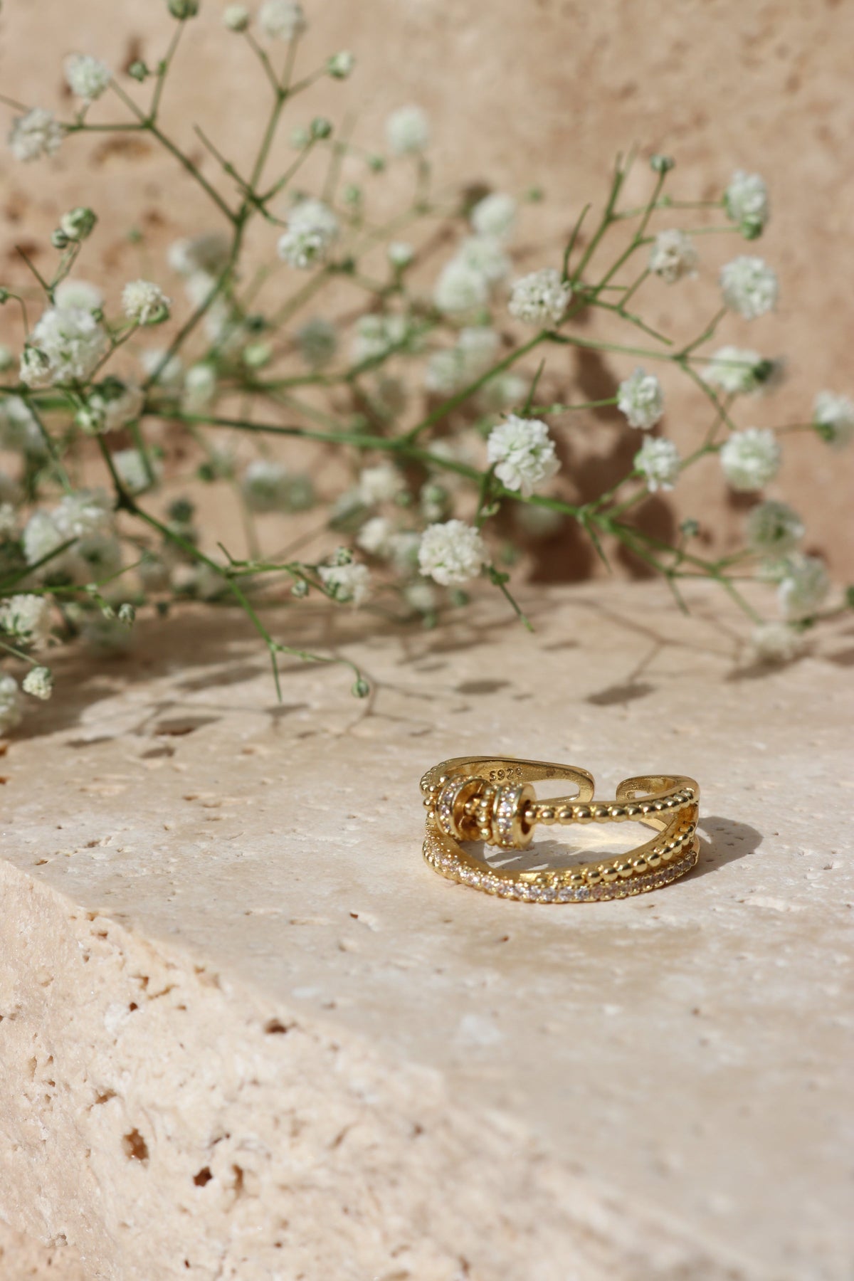 KYLIE S925 Sterling Silver Beaded Ring (GOLD)