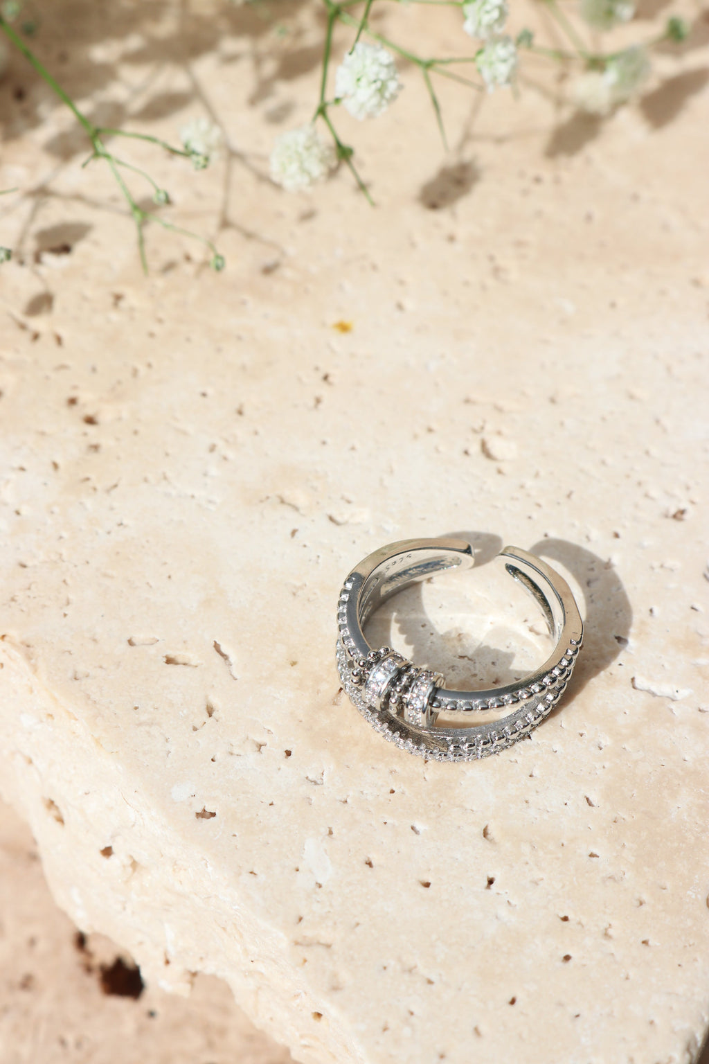 KYLIE S925 Sterling Silver Beaded Ring (SILVER)