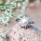 925 Sterling Silver Floral Pearl Spinner Ring