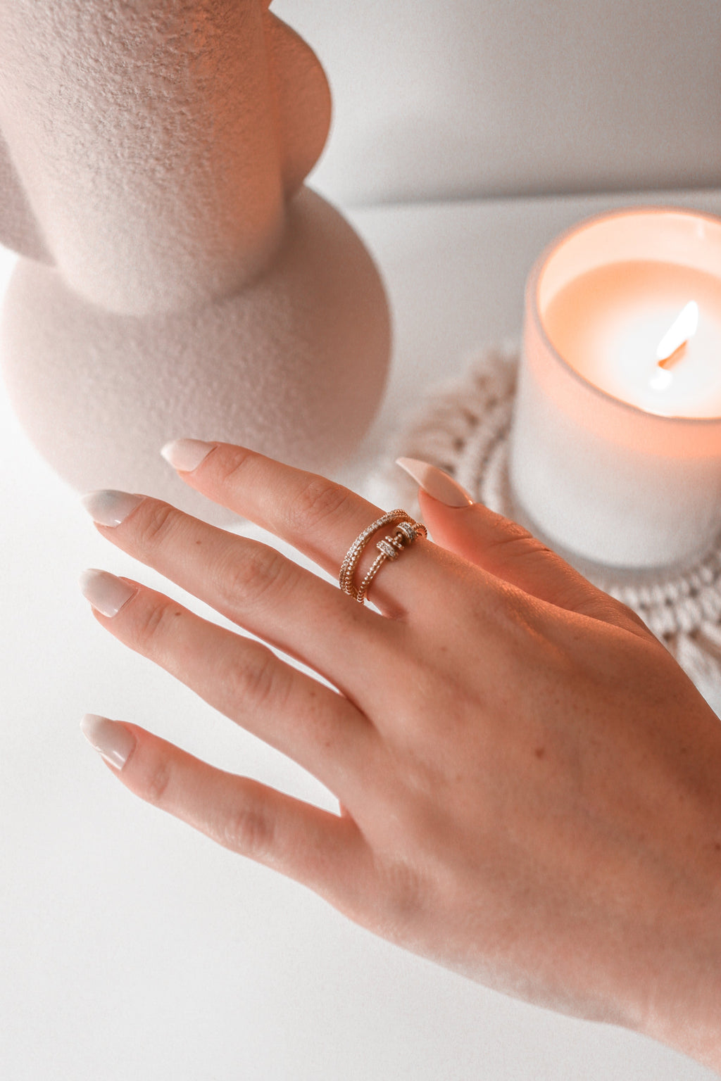 KYLIE S925 Sterling Silver Beaded Ring (GOLD)